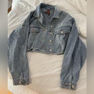 Oversized Cropped Light Blue Jean Jacket